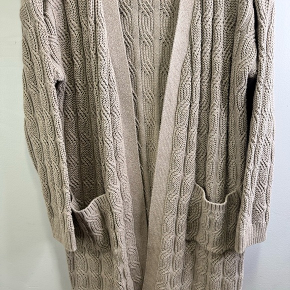 Joie Tan Long Sleeve Cable Knit Long Cardigan Open Front Sweater Size Large - Picture 4 of 13